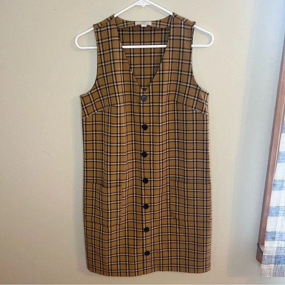 LOFT Dresses & Skirts - LOFT Yellow Black Plaid Button Down Sleeveless Dress 2